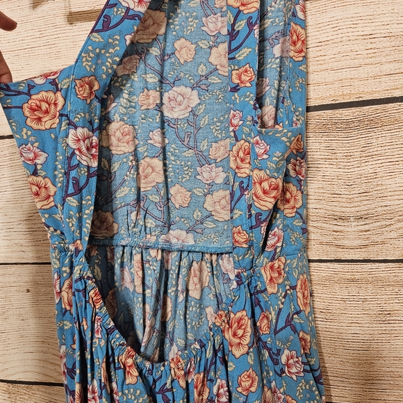 💟 Sunday Mi Amor Floral Open Back Mini High Neck Dress Blue Small - Picture 8 of 9